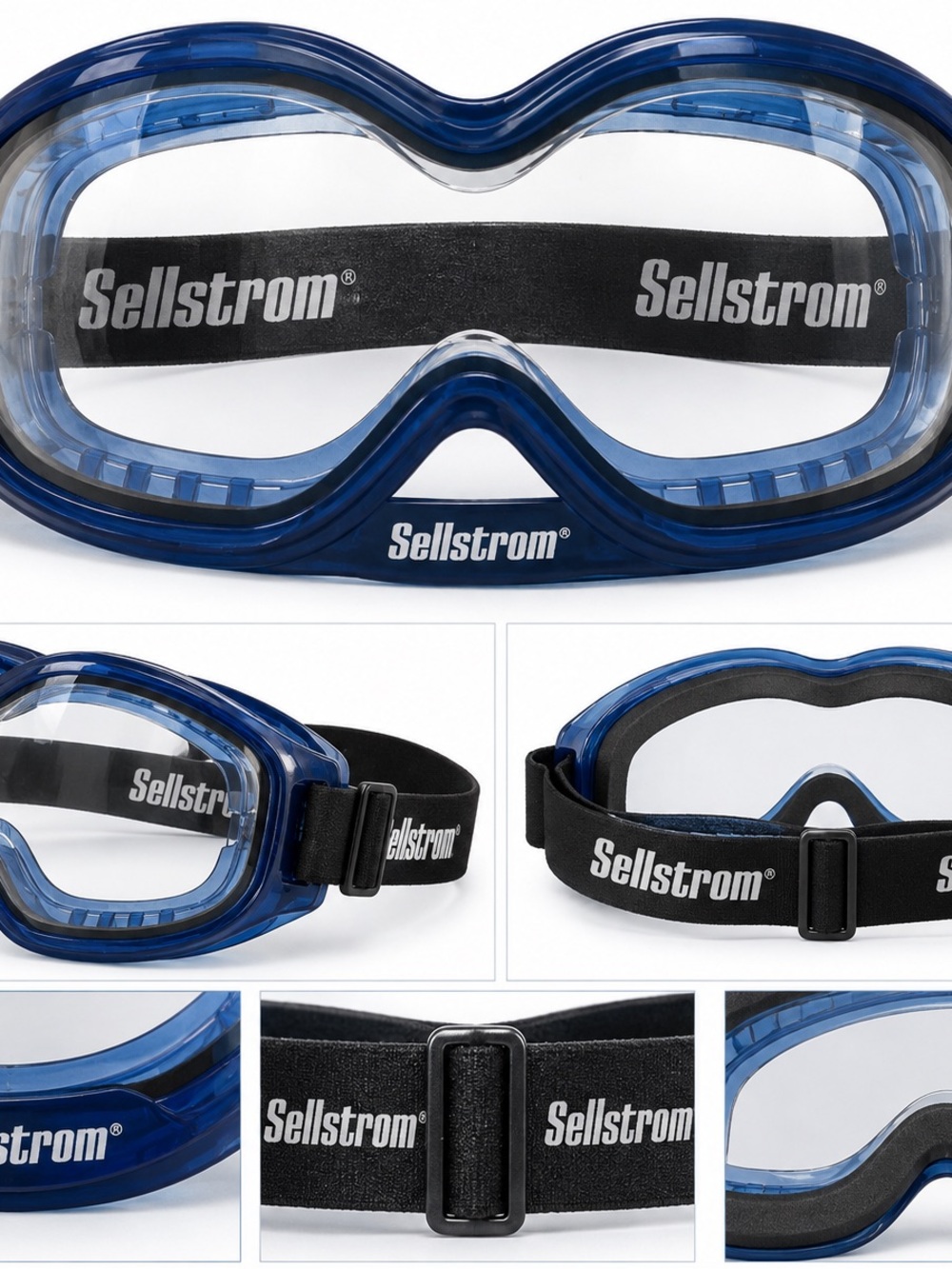 Strom Blue Clear-Lens Protective Goggles with Black Branded Elastic Strap